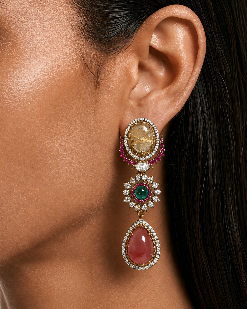 Livia Multicolour Diamond-Like Zircon Statement Necklace Set – Necklace & Earrings