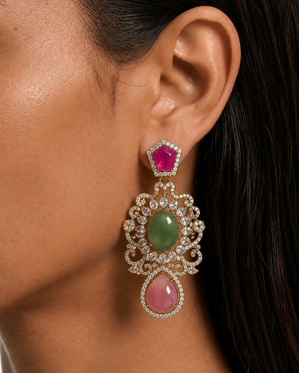 Tessa Multicolour Diamond-Like Zircon Statement Necklace Set – Necklace & Earrings
