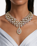 Avelisse Pink Diamond-Like Zircon Leaf Statement Necklace Set – Necklace, Earrings & Maang Tikka