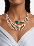 Tiya Pink & Emerald with Zircon Diamond Detailing Necklace set (Necklace & Earrings )