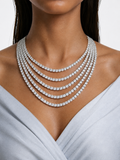 Tivya Zircon Diamond Detailing 5 Layered Necklace Set —Necklace & Earrings