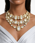 Ruhi Diamond & Gold-Tone Pearls & Moissanite Polki Kundan with Zircon Diamond Detailing Necklace Set – Necklace & Earrings