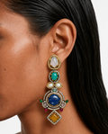 Nori Multicolour Moissanite Polki Kundan with Zircon Diamond Detailing Statement Earrings
