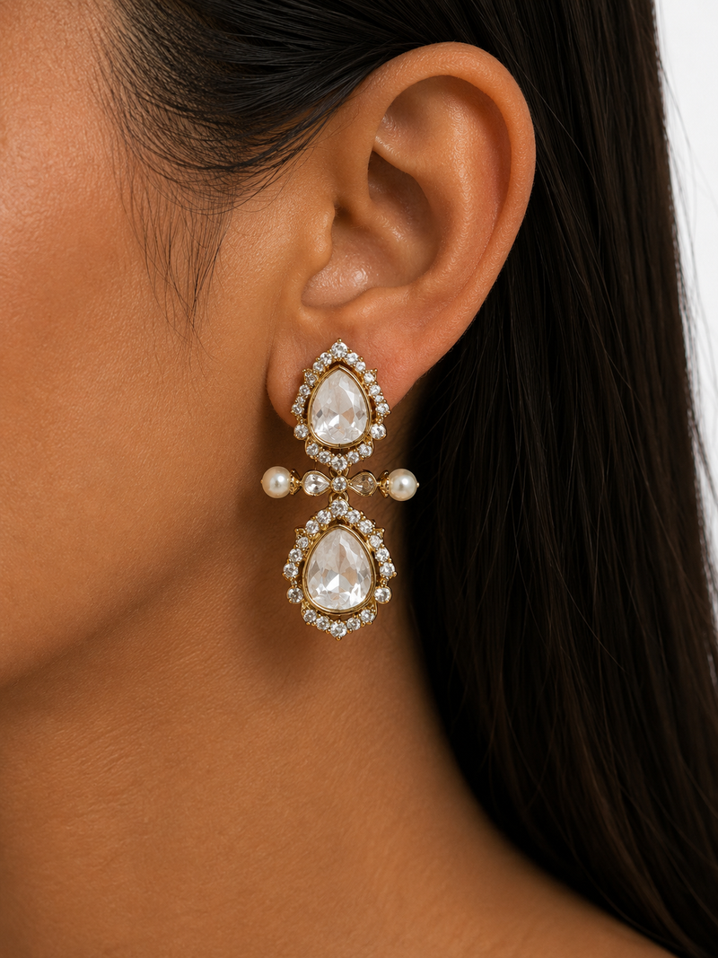 Neyra Moissanite Polki Kundan with Zircon Diamond Detailing Necklace Set – Necklace & Earrings