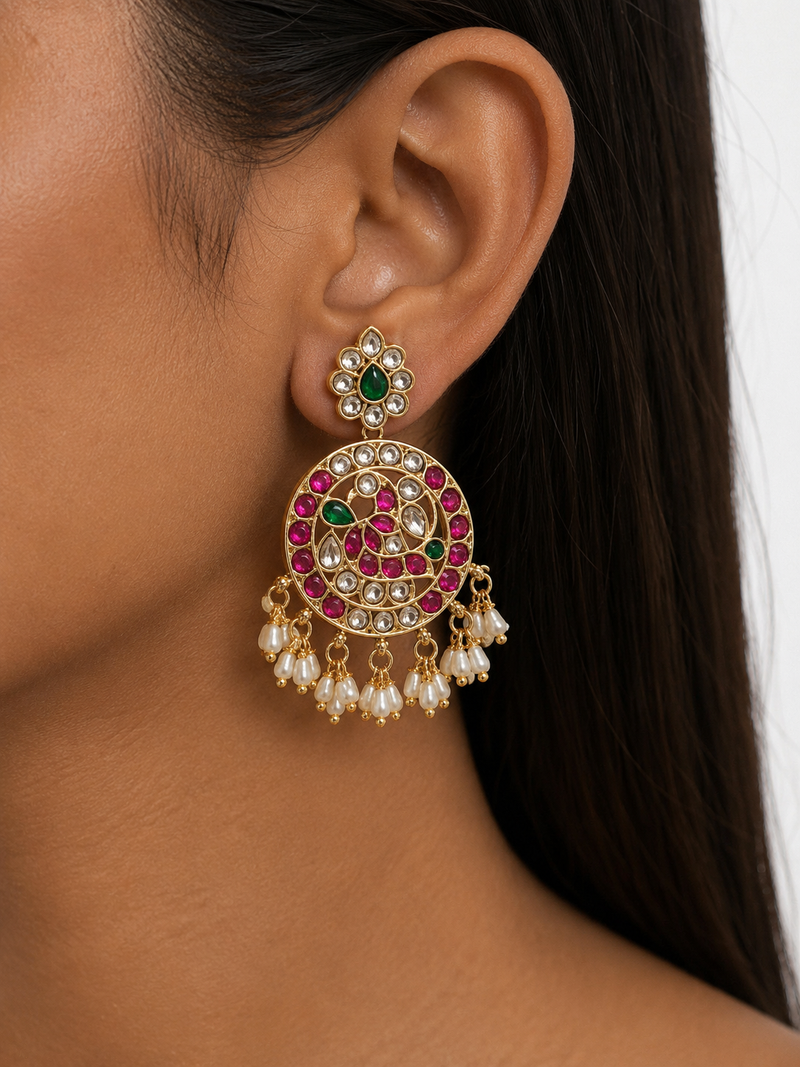 Rehya Ruby & Emerald Moissanite Polki Kundan with Zircon Diamond Detailing Necklace Set – Necklace & Earrings