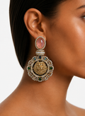 Saira Peach Multicolour Lion Statement Earrings