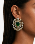 Niya Emerald Ornate Diamond-Like Zircon Stud Earrings