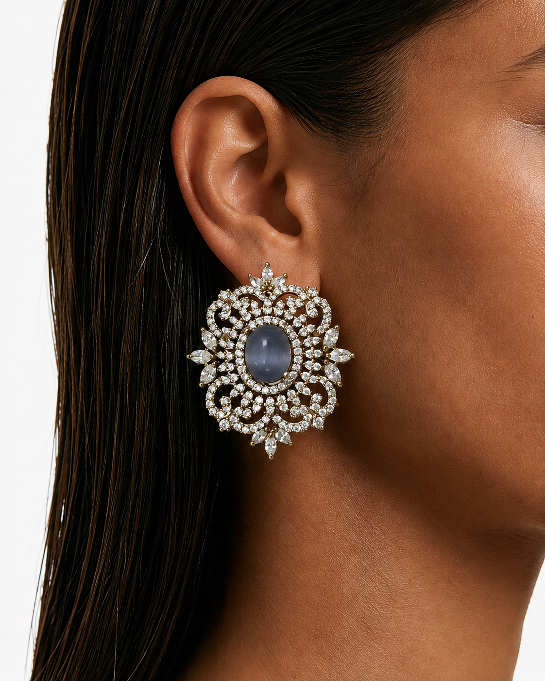 Niya Grey Ornate Diamond-Like Zircon Stud Earrings