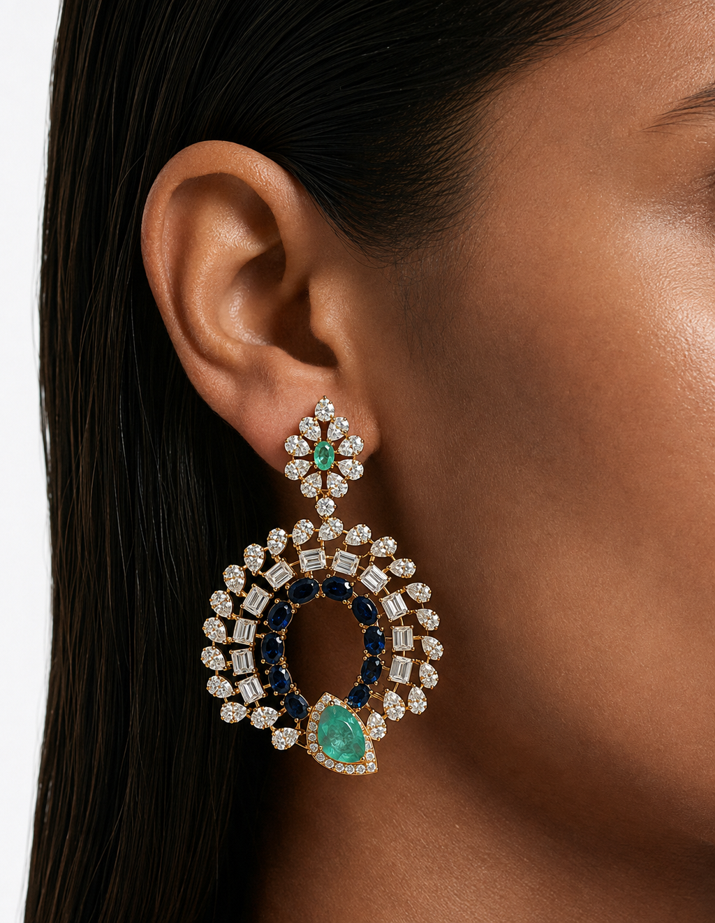 Ameyra Sapphire & Mint Diamond-Like Zircon Statement Choker Set – Necklace & Earrings