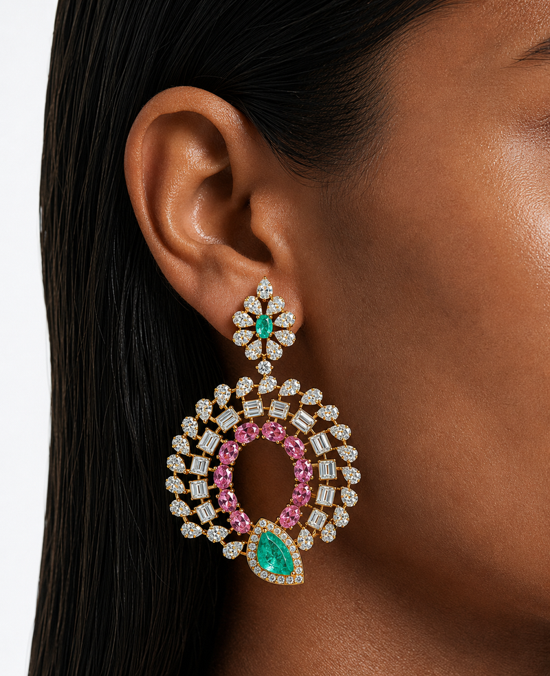 Ameyra Ruby & Mint Diamond-Like Zircon Statement Choker Set – Necklace & Earrings