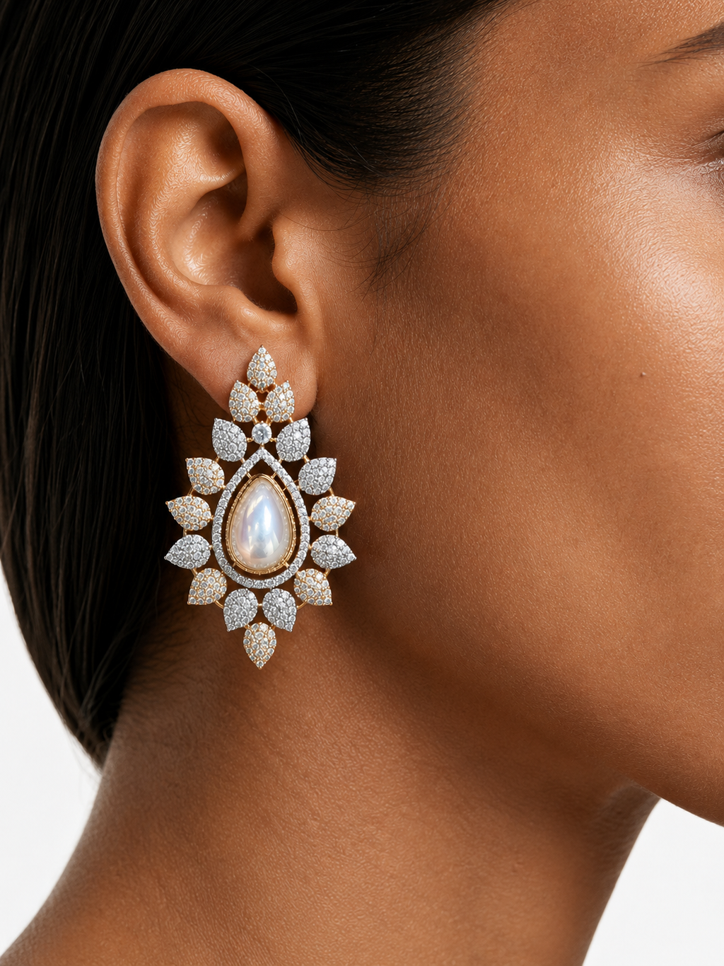 Ziya Pearl Gold-Tone Diamond-Like Zircon Statement Necklace Set – Necklace & Earrings