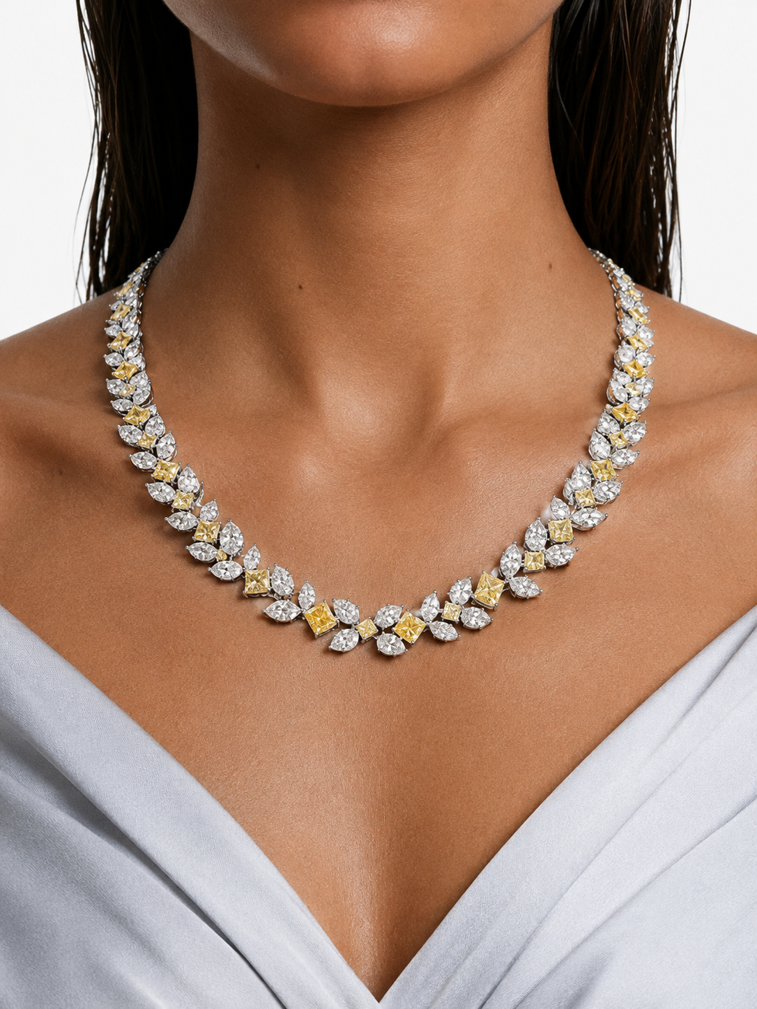 Areziya Citrine Diamond-Like Zircon Statement Necklace Set – Necklace & Earrings
