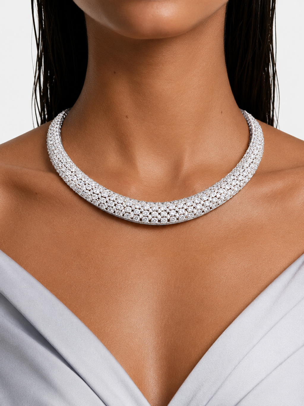 Reeva Diamond-Like Zircon Statement Necklace Set – Necklace & Earrings