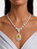Citrine Petal Marquis Diamond-Like Zircon Statement Necklace- Necklace