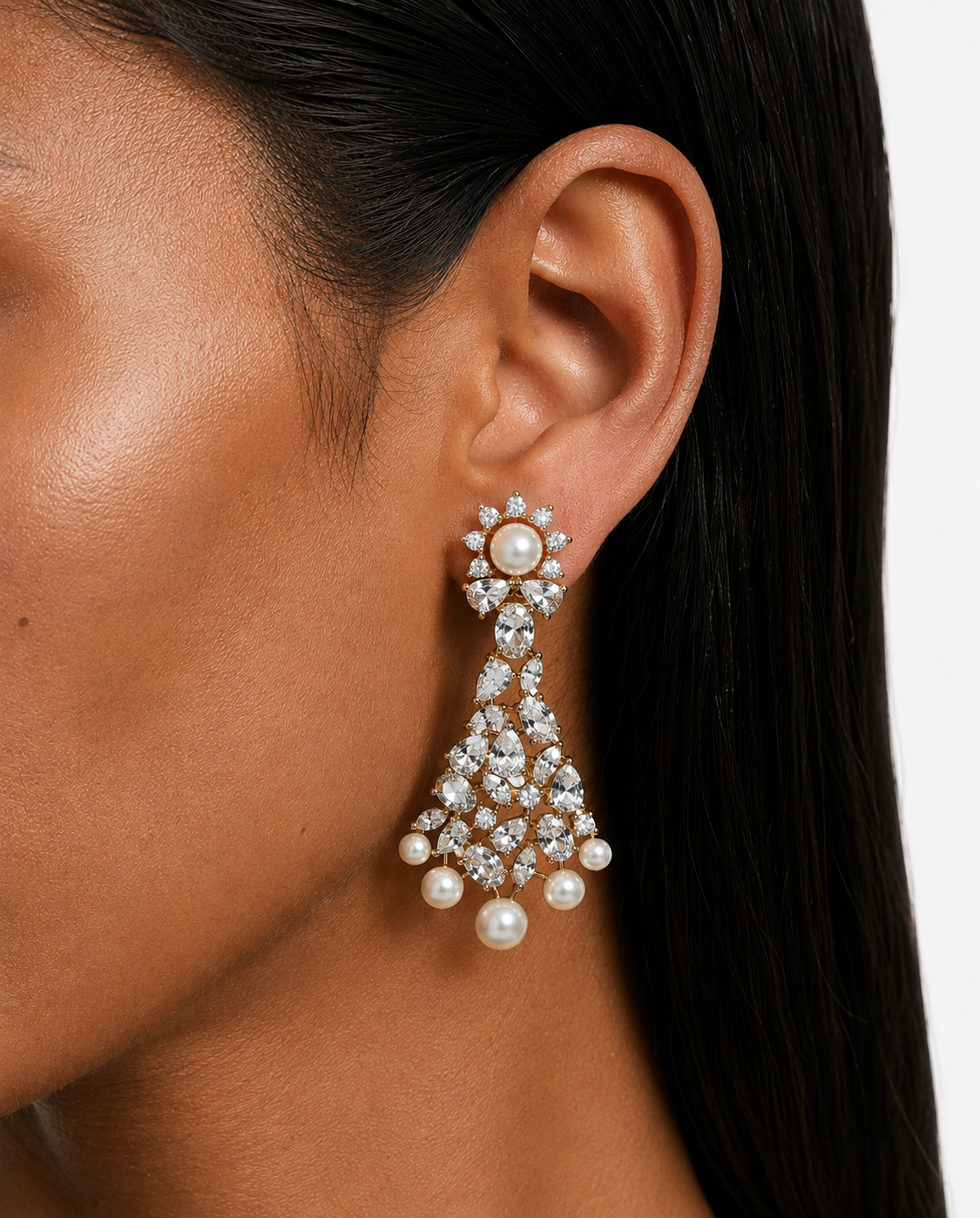 Rimsha Pearl Gold-Tone Diamond-Like Zircon Statement Necklace Set – Necklace & Earrings