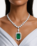 Afiya Emerald Diamond-Like Zircon Statement Necklace Set – Necklace & Earrings