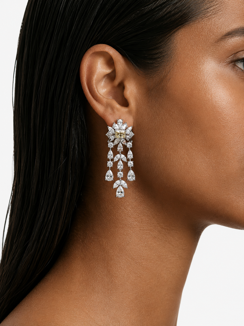 Aizel Citrine Diamond-Like Zircon Statement Necklace Set – Necklace & Earrings