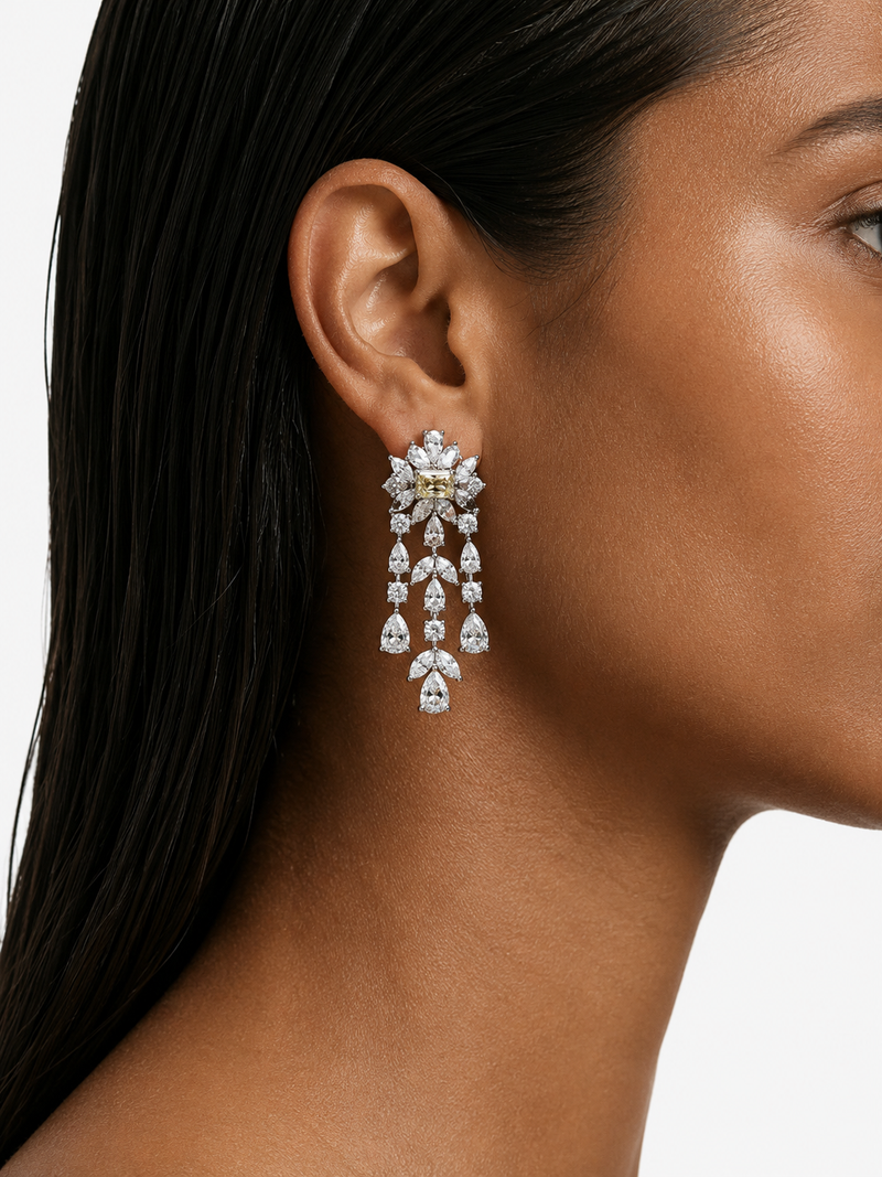 Aizel Citrine Diamond-Like Zircon Statement Necklace Set – Necklace & Earrings