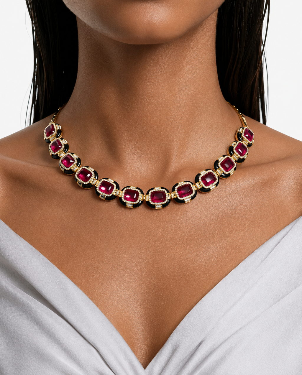 Reeya Ruby Gold-Tone Diamond-Like Zircon Choker Set – Necklace & Earrings