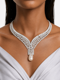 Areeha Pearls & Diamond-Like Zircon Statement Necklace Set – Necklace & Earrings