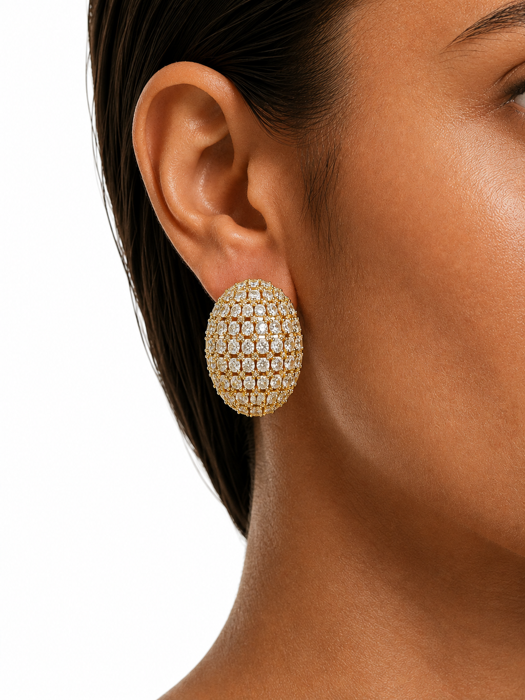 Reeva Gold-Tone Diamond-Like Zircon Statement Necklace Set – Necklace & Earrings