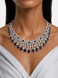 Zareefa Sapphire Diamond-Like Zircon Statement Necklace Set – Necklace & Earrings