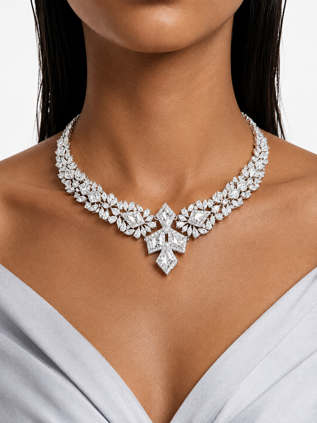 Eina Diamond-Like Zircon Statement Necklace Set – Necklace & Earrings