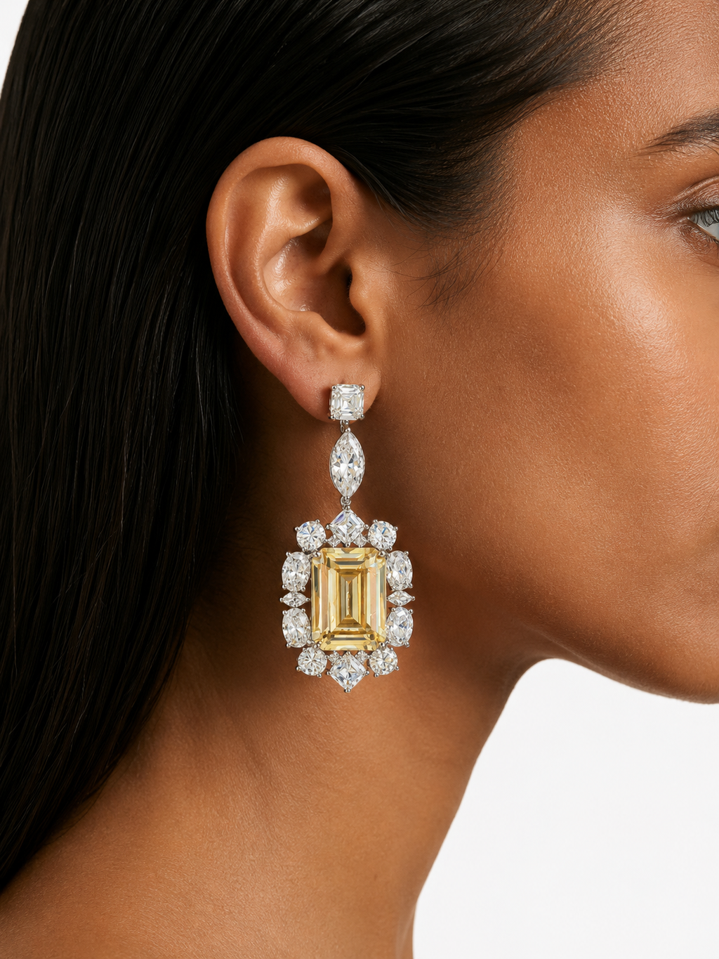 Afiya Citrine Diamond-Like Zircon Statement Necklace Set – Necklace & Earrings
