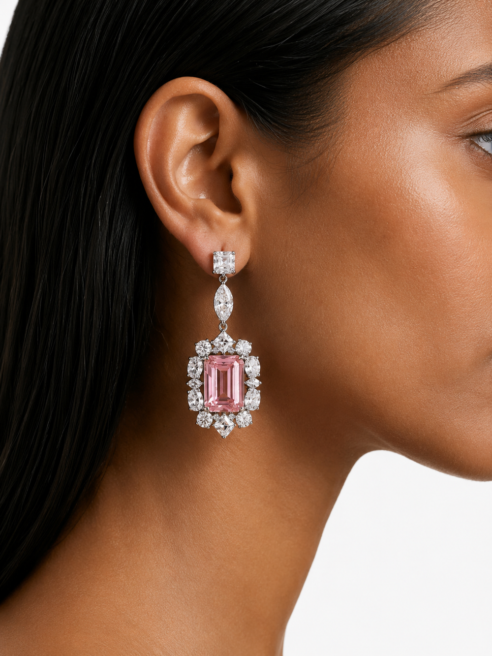Afiya Pink Diamond-Like Zircon Statement Necklace Set – Necklace & Earrings