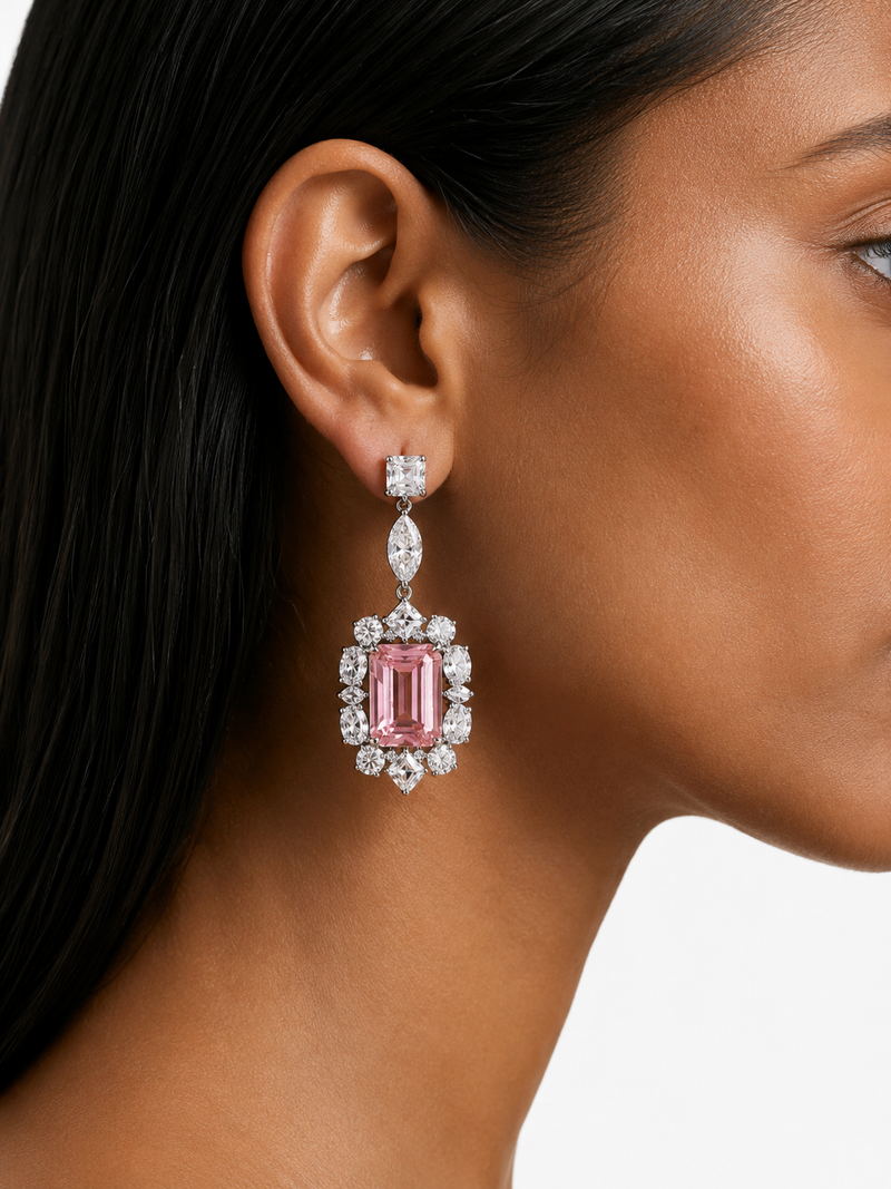 Afiya Pink Diamond-Like Zircon Statement Necklace Set – Necklace & Earrings
