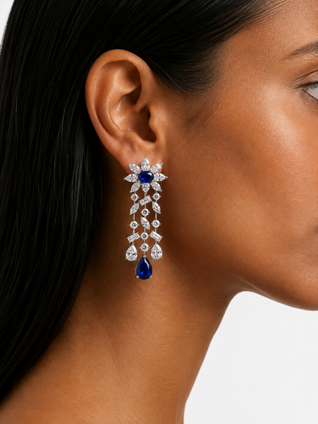 Zareefa Sapphire Diamond-Like Zircon Statement Necklace Set – Necklace & Earrings