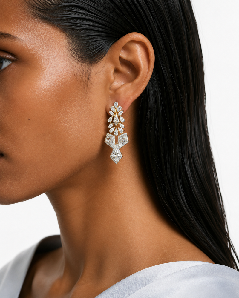 Eina Gold-Tone Diamond-Like Zircon Statement Necklace Set – Necklace & Earrings