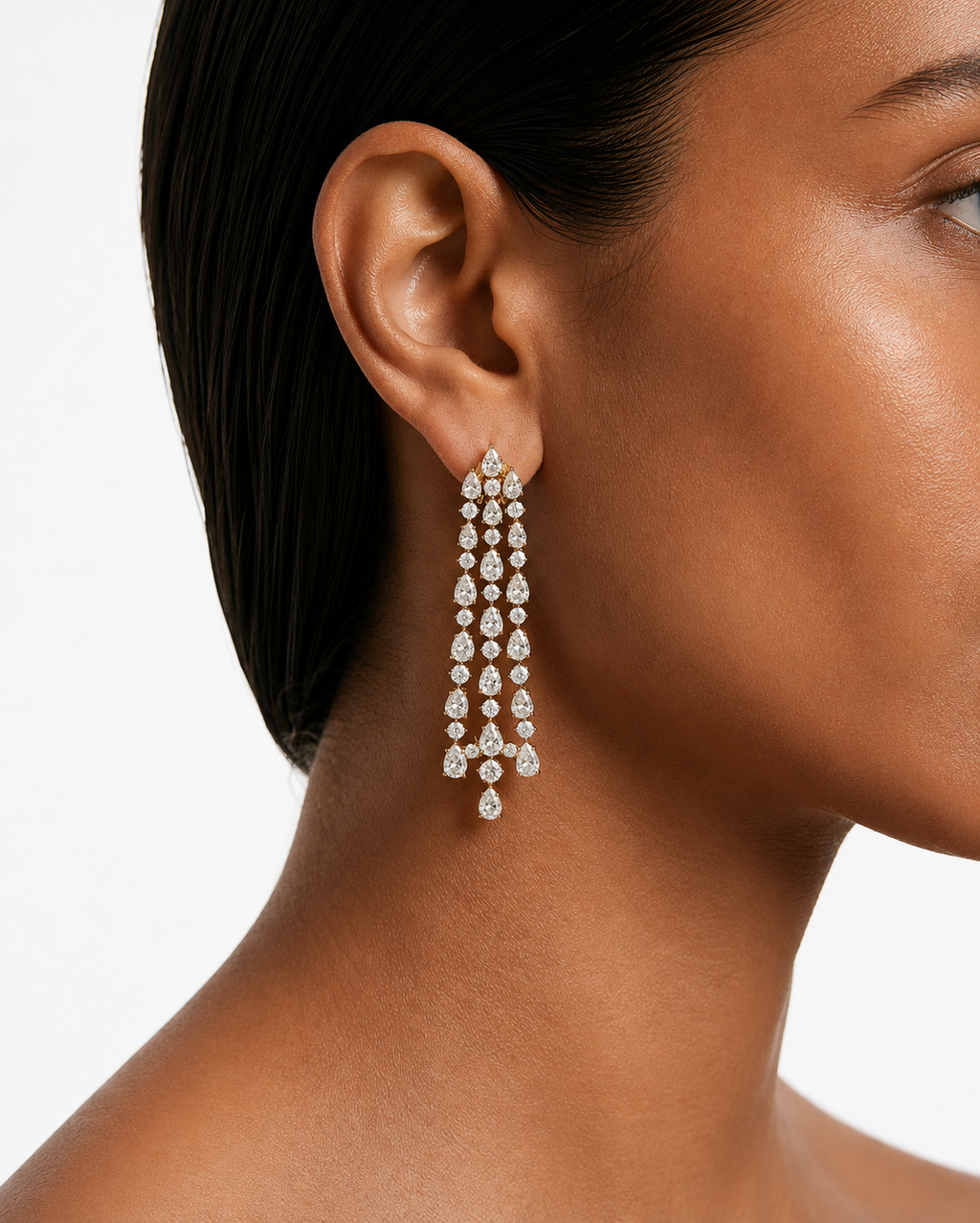 Aizah Gold-Tone Four Layer Diamond-Like Zircon Statement Necklace Set – Necklace & Earrings