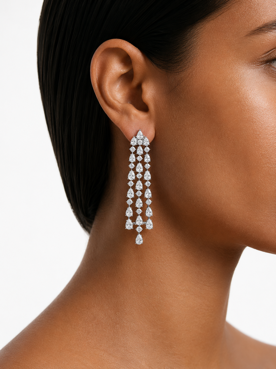 Aizah Four Layer Diamond-Like Zircon Statement Necklace Set – Necklace & Earrings