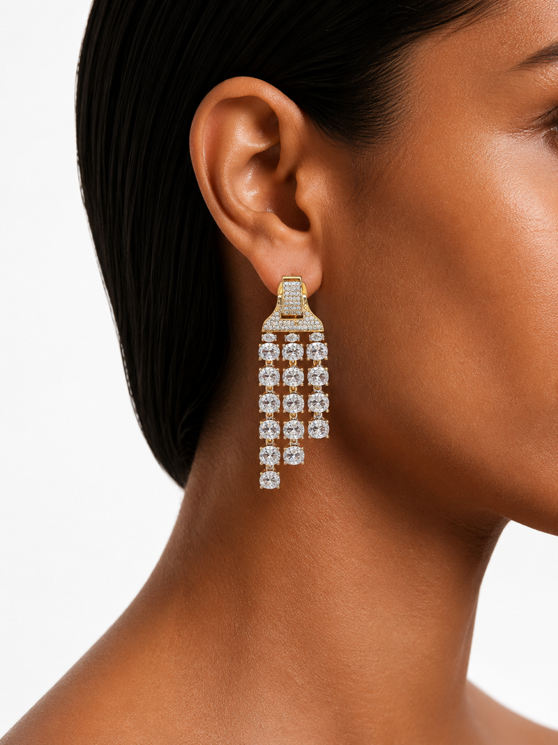 Aaiza 3-Layer Gold-Tone Diamond-Like Zircon Necklace Set – Necklace & Earrings