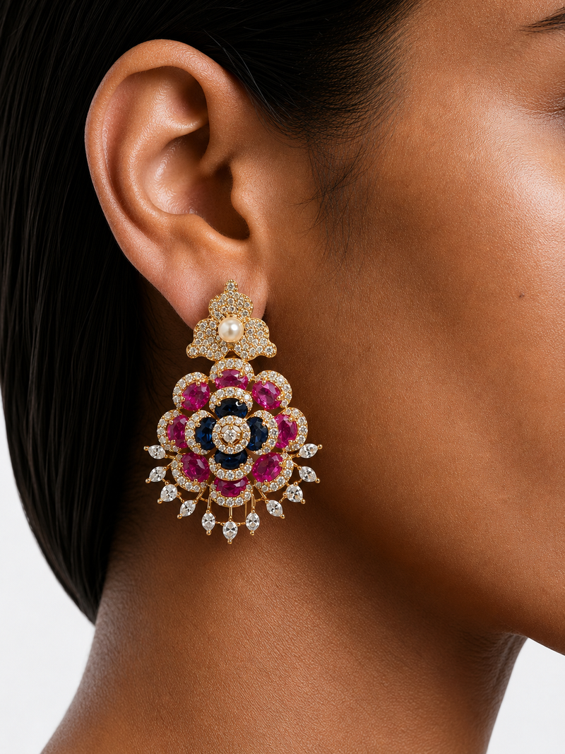 Ruhani Ruby Gold-Tone Diamond-Like Zircon Statement Choker Set – Necklace & Earrings