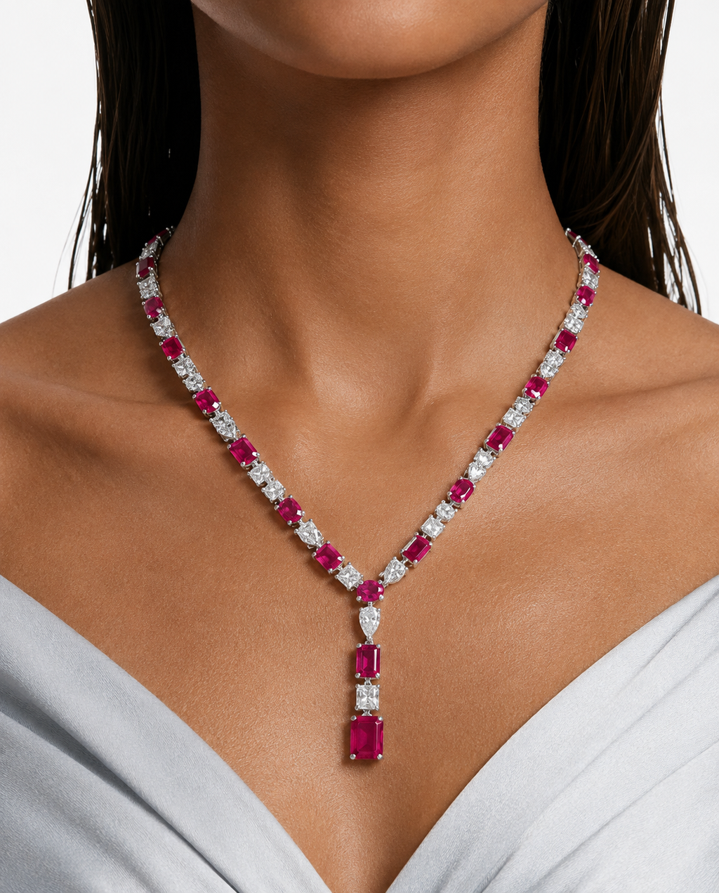 Yana Ruby Diamond-Like Zircon Statement Necklace Set – Necklace & Earrings