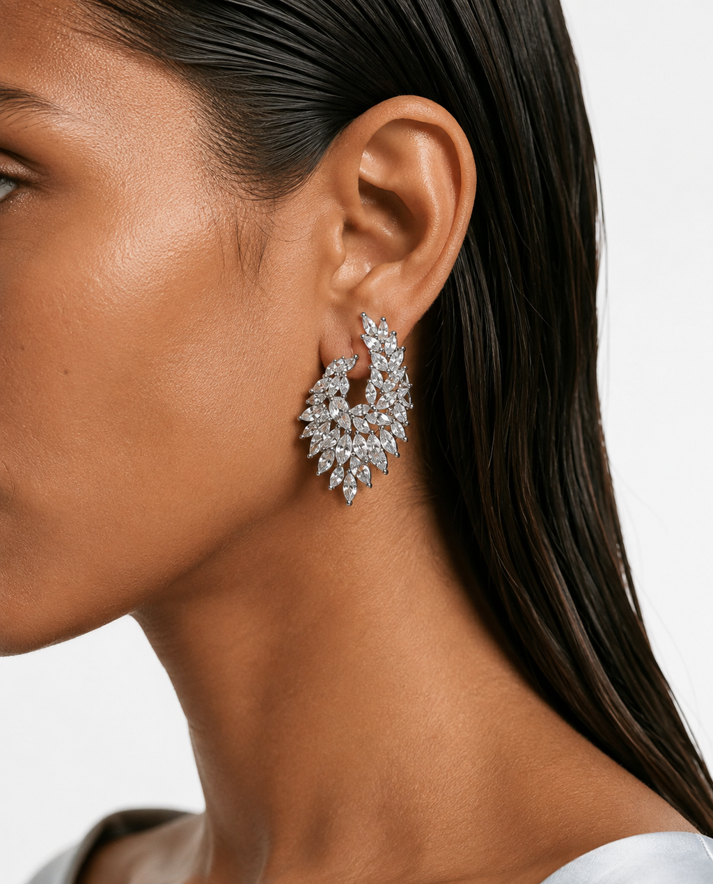 Zariya Floral Diamond-Like Zircon Statement Necklace Set – Necklace & Earrings