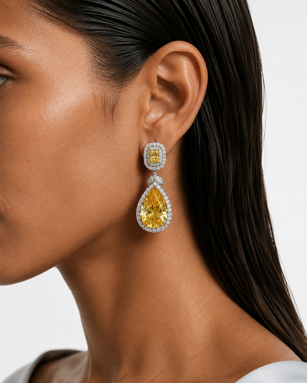 Raneen Citrine Diamond-Like Zircon Statement Necklace Set – Necklace & Earrings