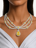 Raneen Citrine Diamond-Like Zircon Statement Necklace Set – Necklace & Earrings