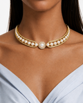 Noura Pearls & Gold-Tone Diamond-Like Zircon Choker Set – Necklace & Earrings