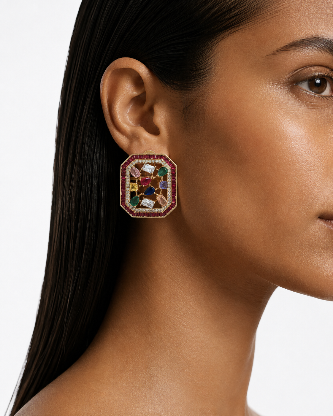 Neya Multicolor Polki Statement Stud Earrings