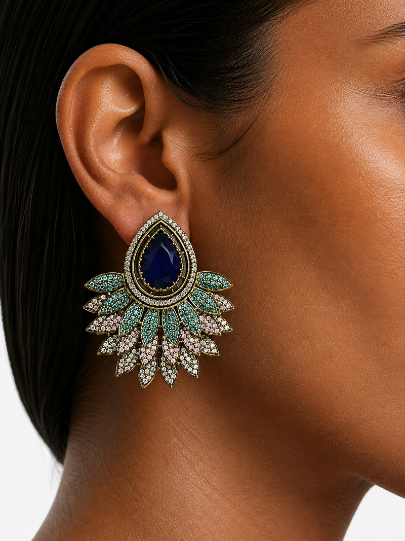 Zafira Sapphire Moissanite Polki Floral Stud Earrings