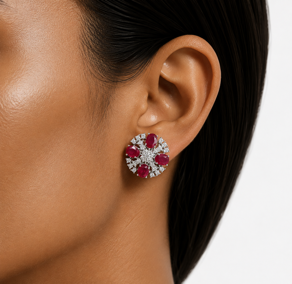 Ameera Ruby Diamond-Like Zircon Statement Choker Necklace Set – Necklace & Earrings