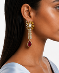 Yelina Polki Kundan Citrine & Pearl Drop Earrings