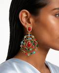 Perro Diamond-Like Zircon Ruby & Multicolor Statement Earrings