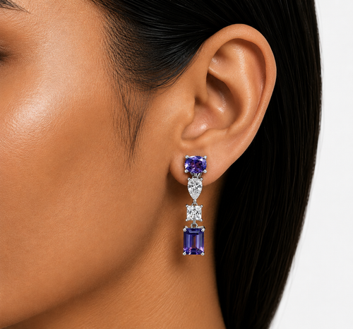 Yana Purple Diamond-Like Zircon Statement Necklace Set – Necklace & Earrings