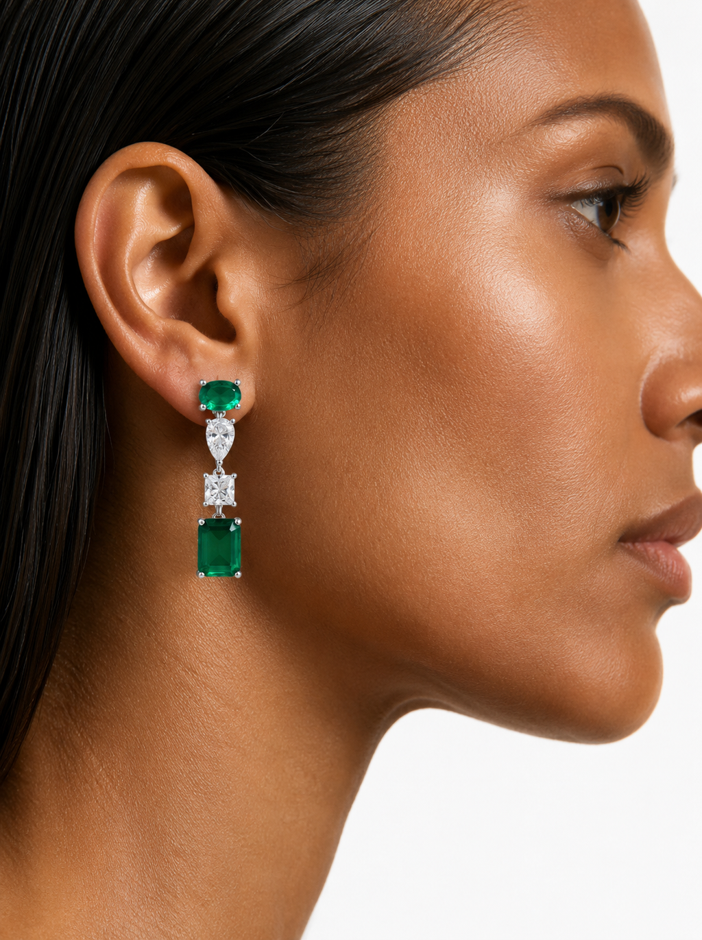 Yana Emerald Diamond-Like Zircon Statement Necklace Set – Necklace & Earrings