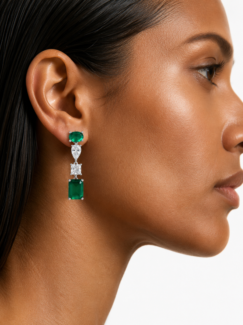 Yana Emerald Diamond-Like Zircon Statement Necklace Set – Necklace & Earrings