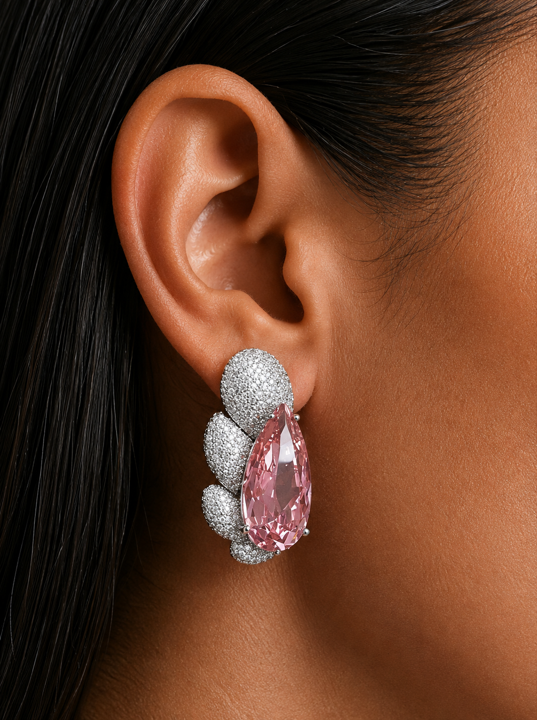 Aurette Diamond-Like Zircon Pink Butterfly Stud Earrings